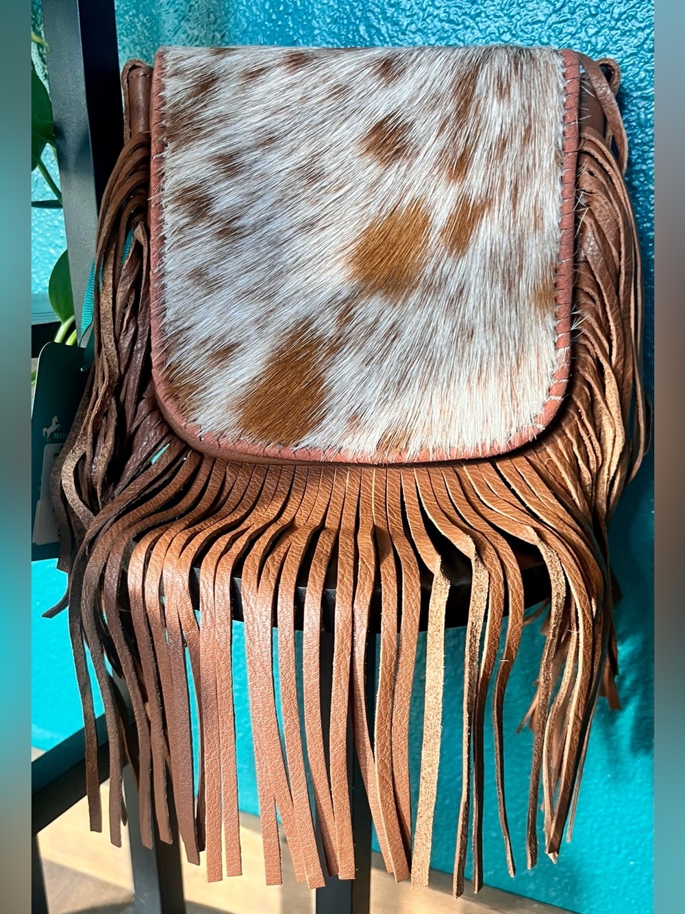 Montana West Brown & White Cowhide Fringe Crossbody - Picture 1 of 14